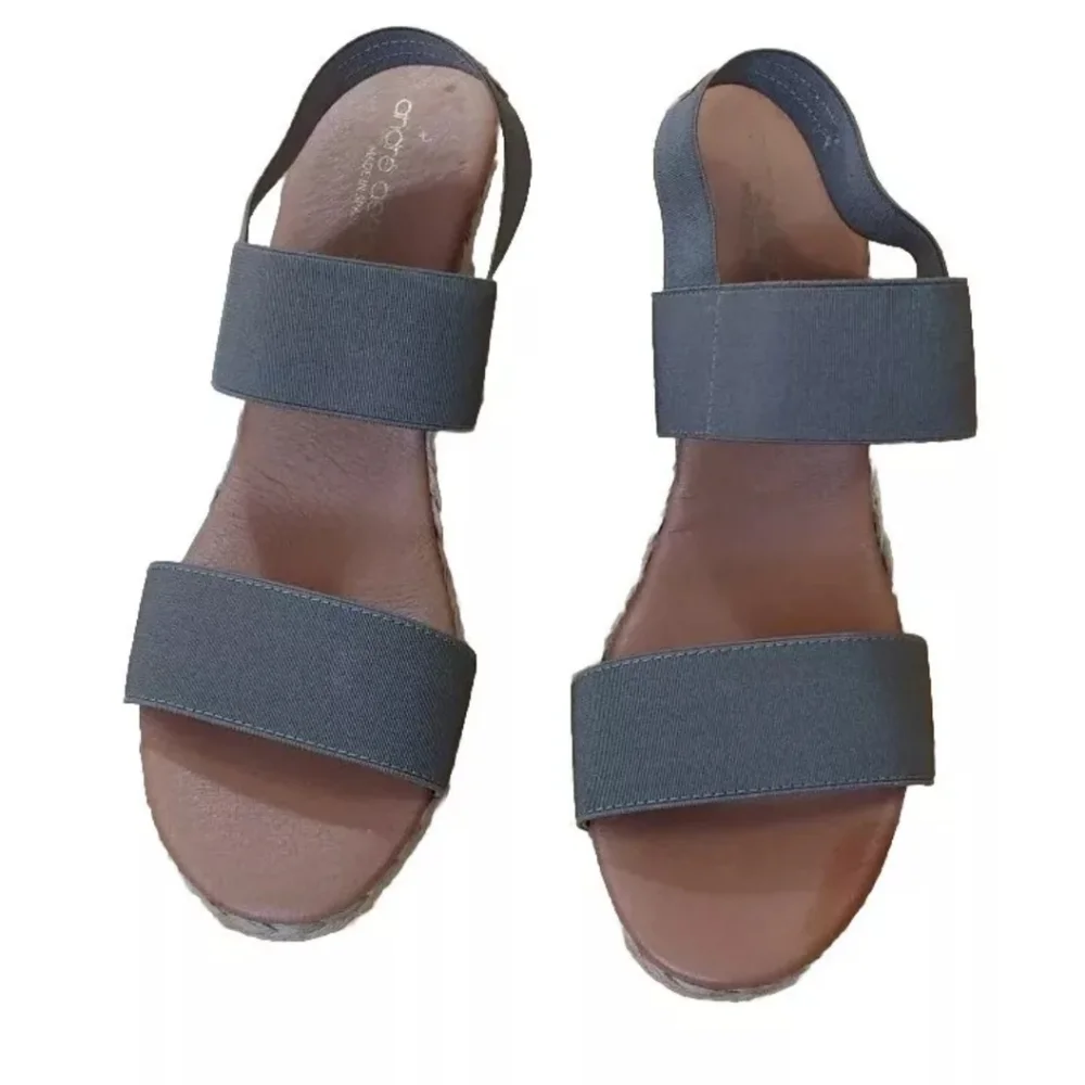 Andre Assous Allison Sandals Women Sz 41 Neutral Espadrille Strappy Wedge Sage